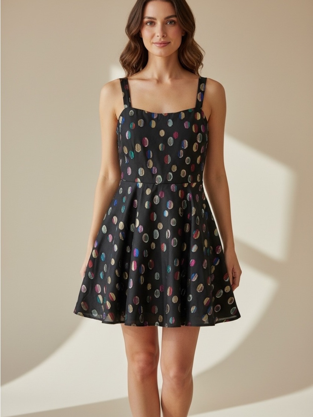 O39 City Studio Black Dress with Metallic Dot Detail